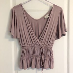 Good Luck Gem Lavender Wrap Front Peplum Top